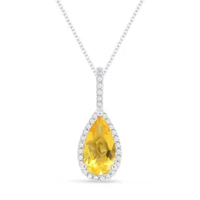 1.00Ct Citrine 16"pendant Necklace In 14K White Gold