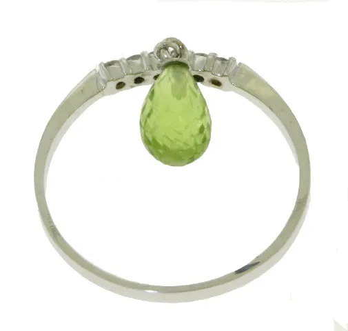 1.45 Carat 14K Solid Yellow Gold Ring Natural Diamond Dangling Peridot