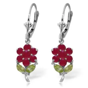 2.12 Carat 14K Solid White Gold Rise To Power Ruby Peridot Earrings