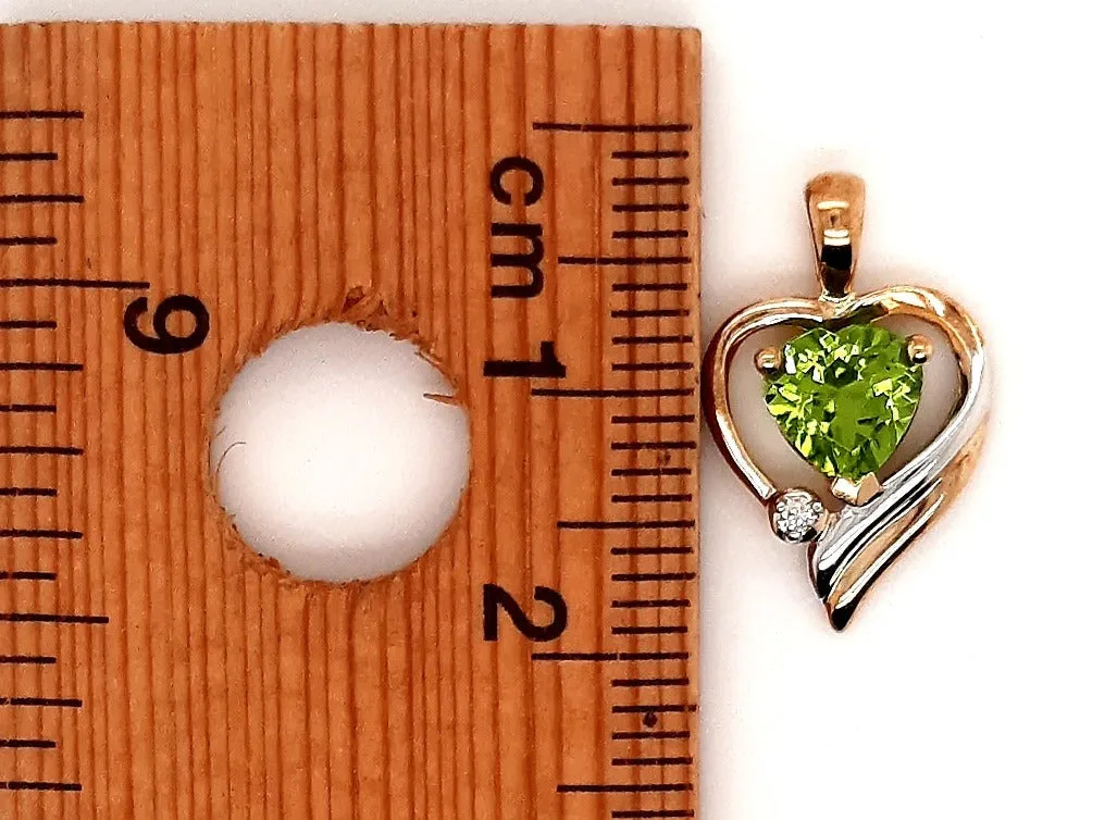 9ct Yellow Gold Peridot & Diamond Heart Pendant