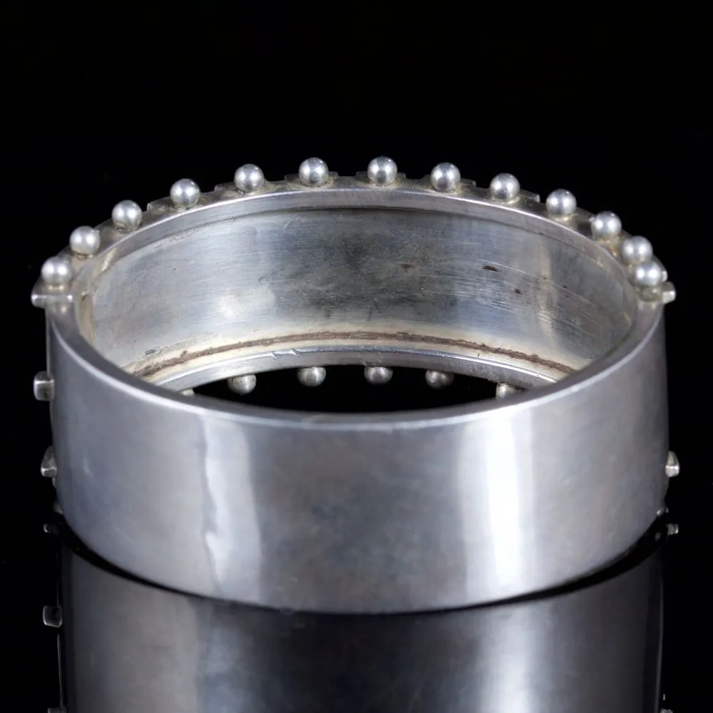 Antique Victorian Engraved Bangle Sterling Silver Circa 1900
