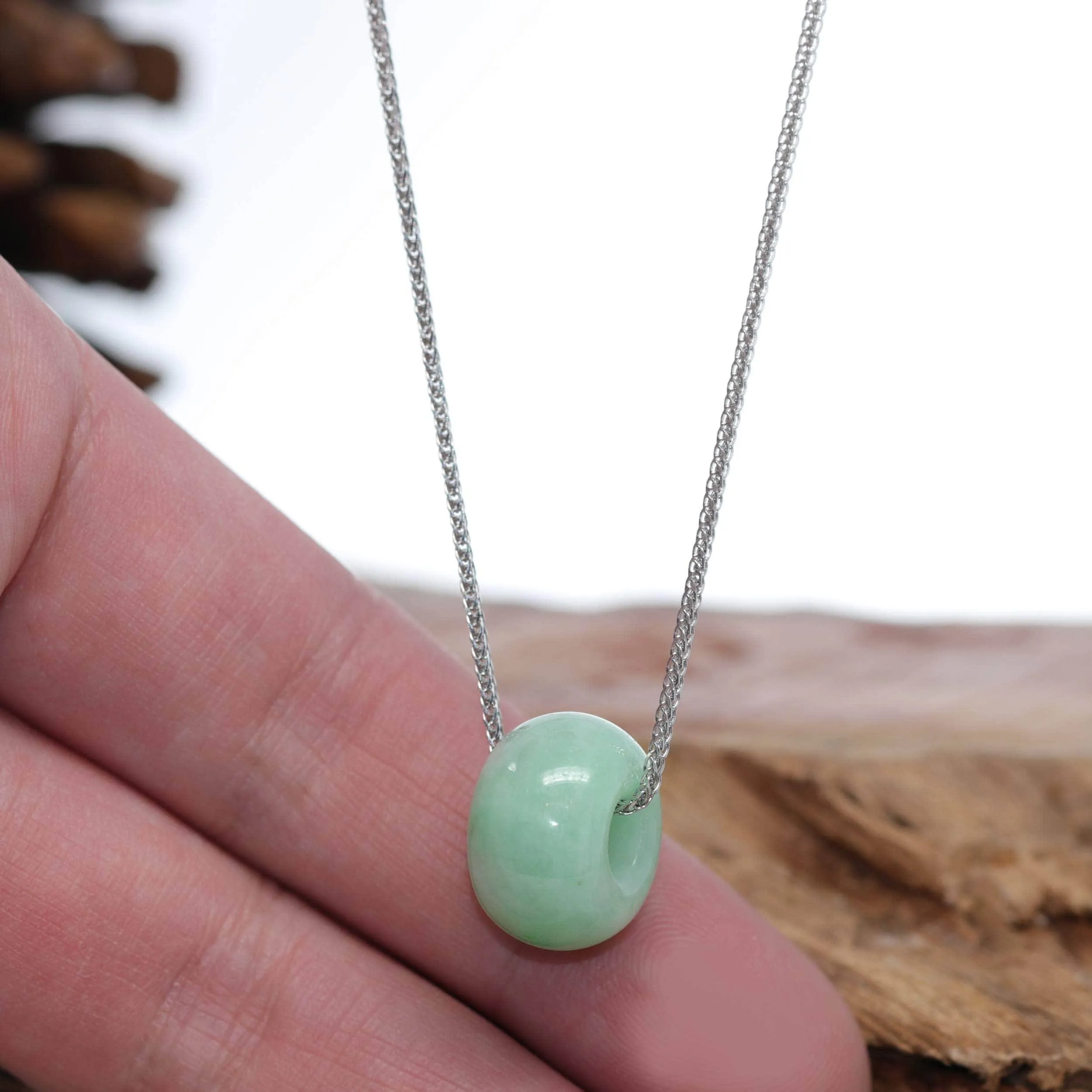 Baikalla "Good Luck Button" Necklace Apple Green Jadeite Jade Lucky Tong Tong Pendant Necklace