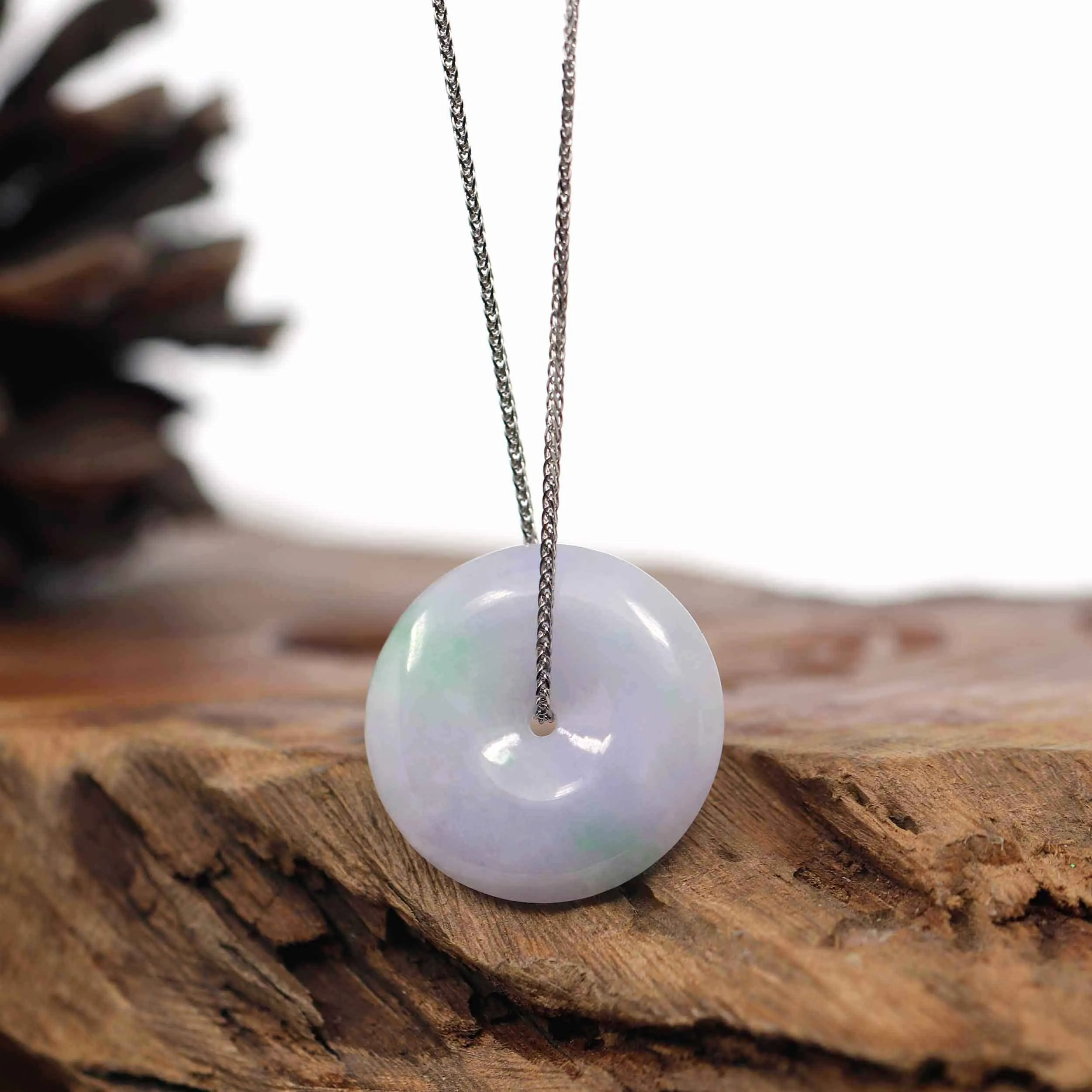 Baikalla "Good Luck Button" Necklace Green Lavender Green Jadeite Jade Lucky Ping An Kou Pendant