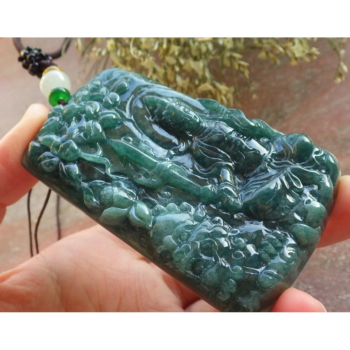 Certified Green Natural A Jade Jadeite Pendant Dragon Guanyin Kwan Yin Necklace