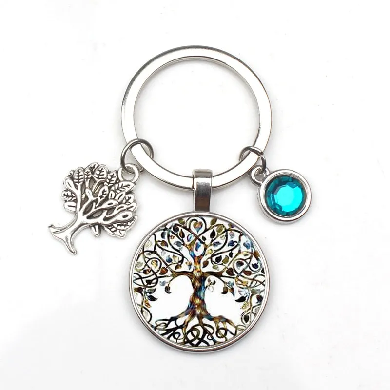 Crystal Stone Tree of Life Statement Keychain Art Photo Glass Pendant Keychain
