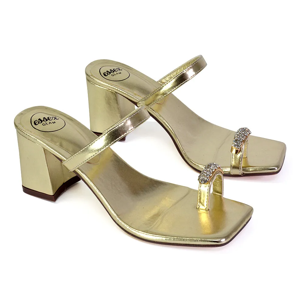 Daiquiri Double Strap Square Toe Ring Block Heel Sandals in Fuchsia