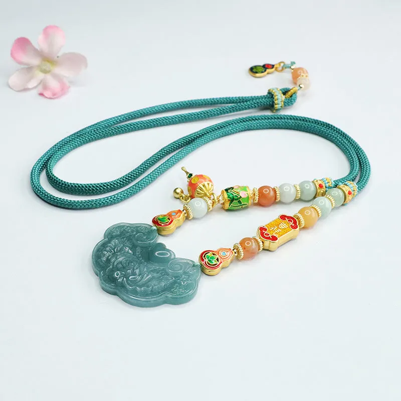 Elegant Ethnic Style Jadeite Ruyi Lock Pendant Necklace with Sterling Silver