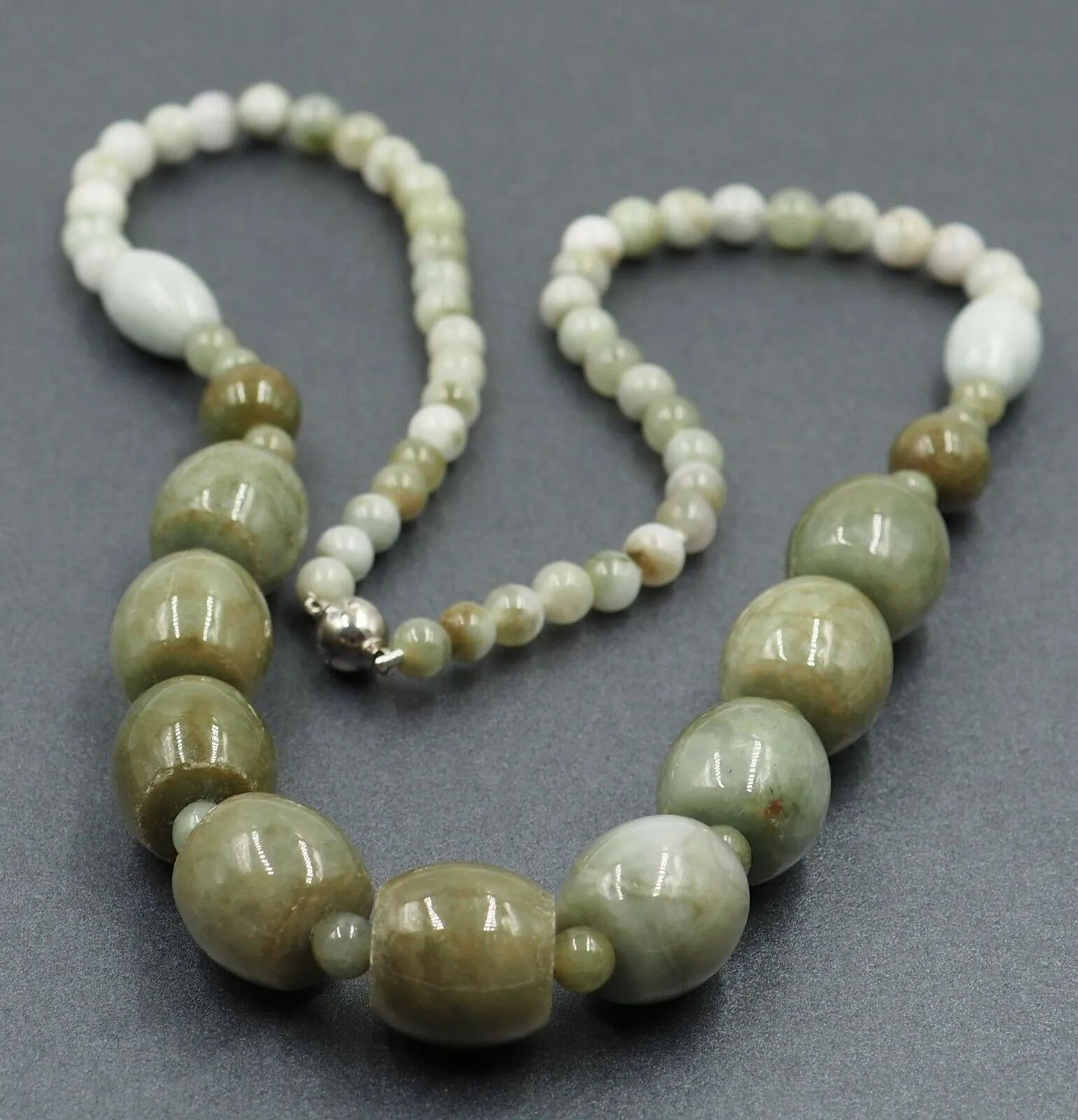 Jade Beaded Necklace with Silver Clasp