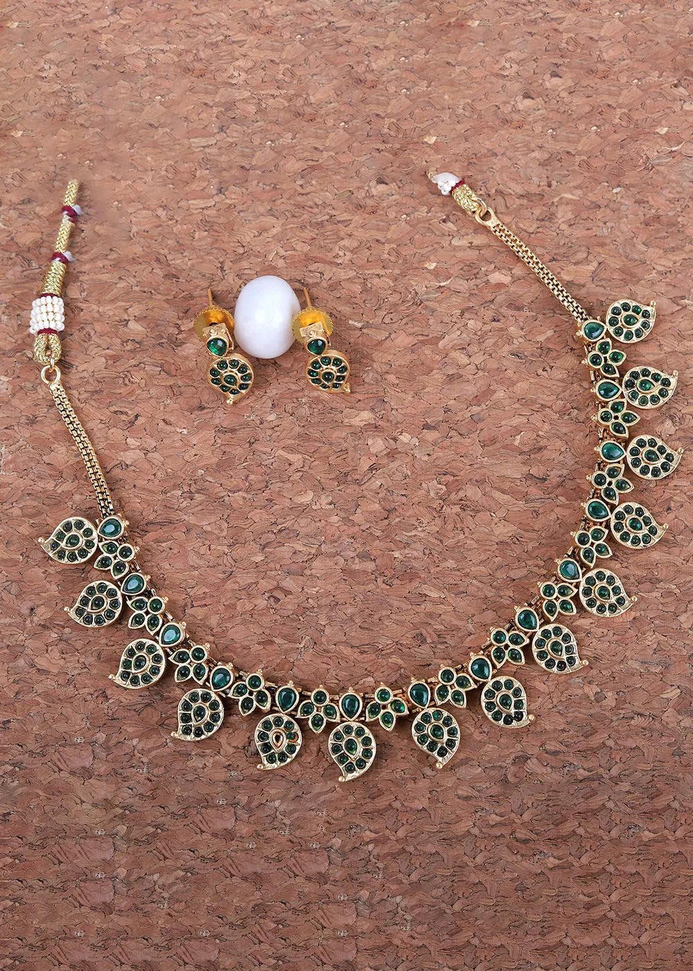 Jade Green Stone Work Necklace Set