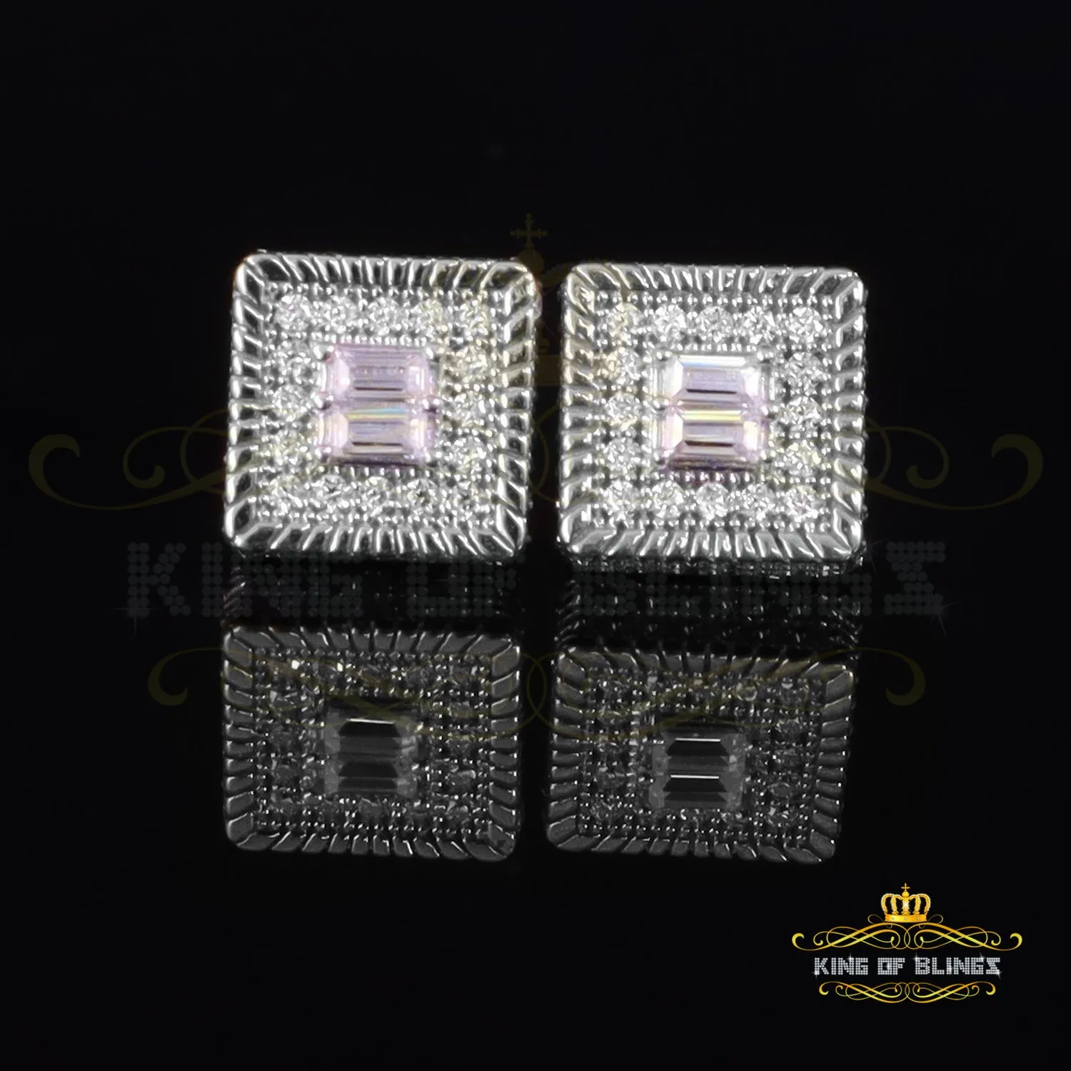 King of Bling's Men's/Women's 925 Silver White 1.00ct VVS 'D' Moissanite 3D Square Stud Earrings