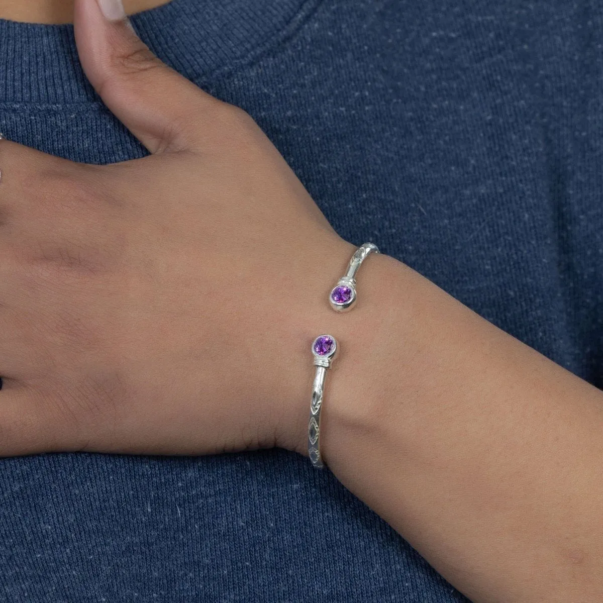 Medium Bangle with Synthetic Amethyst February Birthstone