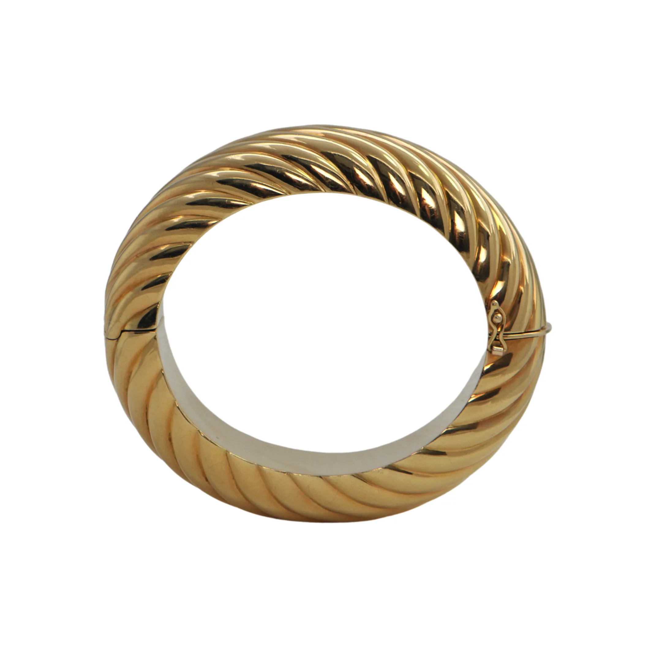 Mid-Century Italian 18k Gold Hinged Oval Bangle Bracelet