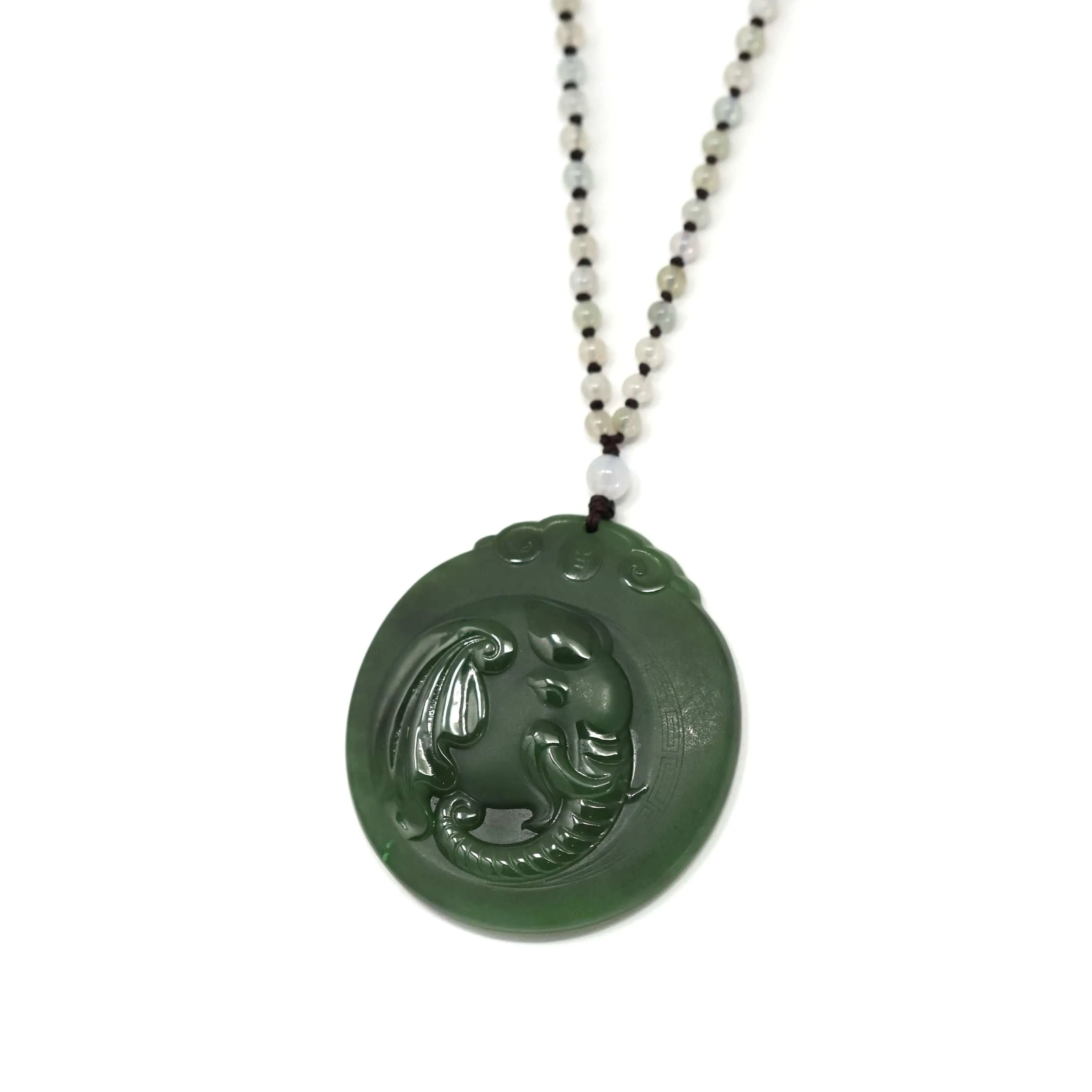 RealJade® "Lucky Jade Elephant" Nephrite Jade Necklace With Natural Jadeite Beads Necklace