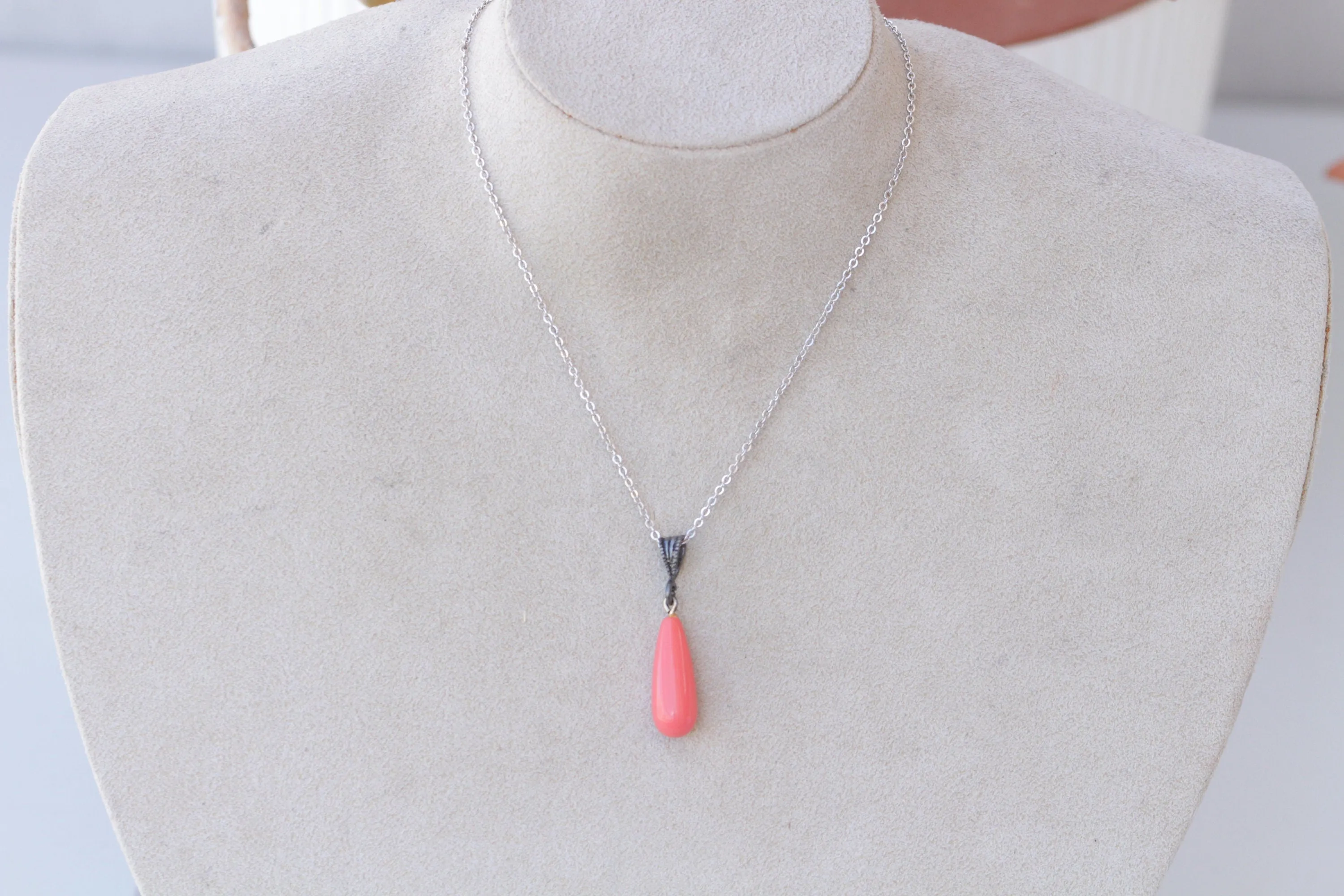 Red Coral Necklace Earrings Set