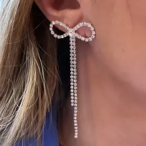 Rhinestone Rarity Fringe Bow Dangle Earrings