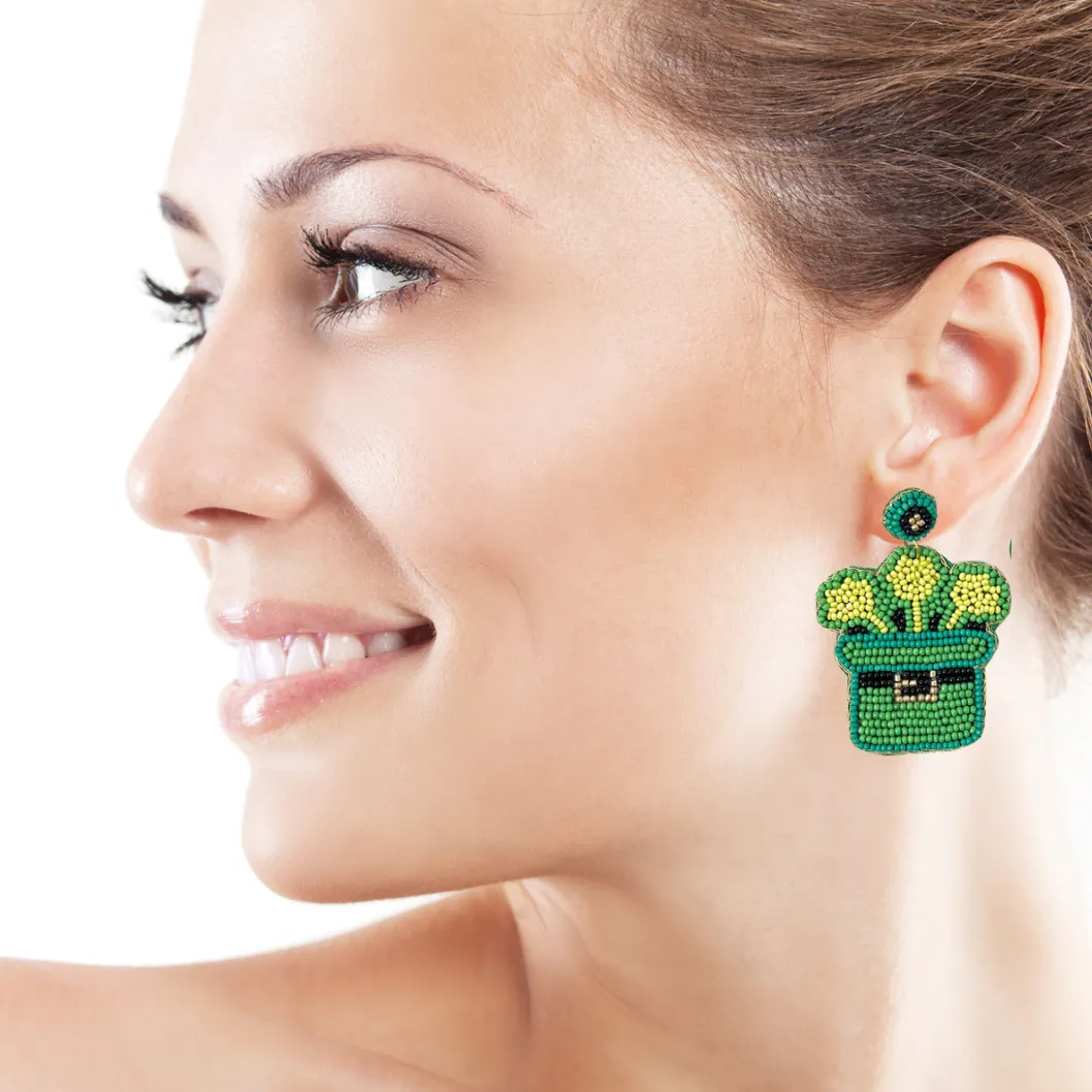 Saint Patrick's Pop Up Hat Beaded Earrings