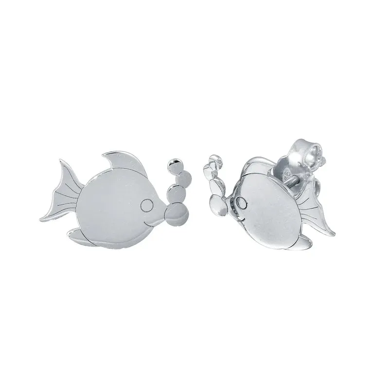 Silver 925 Rhodium Plated Bubble Fish Stud Earrings