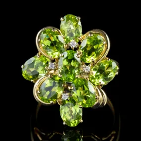 Vintage Peridot Diamond Cluster Ring 14Ct Gold Circa 1960