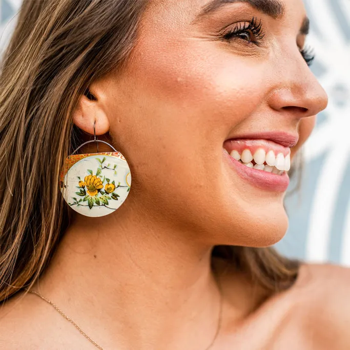 Watercolor Coral Flowers Upcycled Tin Earrings